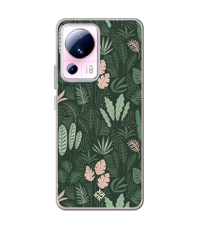 Funda para [ Xiaomi 13 Lite ] Dibujo Botánico [ Patron Flora Vegetal Verde y Rosa ] de Silicona Flexible
