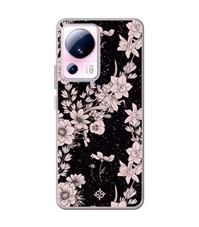 Funda para [ Xiaomi 13 Lite ] Dibujo Botánico [ Flores de amapola daffodil, anémona, violeta en fondo estrellado ] 
