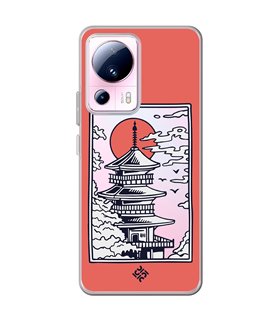 Funda para [ Xiaomi 13 Lite ] Dibujo Japones [ Pagoda con Fondo Transparente Japonesa ] de Silicona Flexible