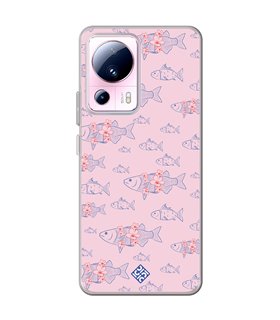 Funda para [ Xiaomi 13 Lite ] Dibujo Japones [ Sakura y Pescado Rosa Pastel ] de Silicona