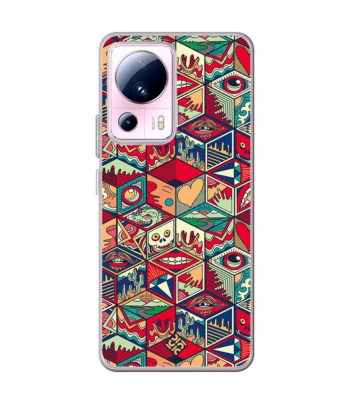 Funda para [ Xiaomi 13 Lite ] Dibujo Auténtico [ Diseño Doodle Arte con Elementos Ornamentales ] de Silicona