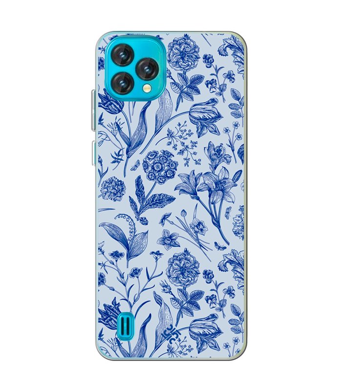 Funda para [ Blackview Oscal C60 ] Dibujo Botánico [ Flores Silvestres Patron Azul ] de Silicona Flexible