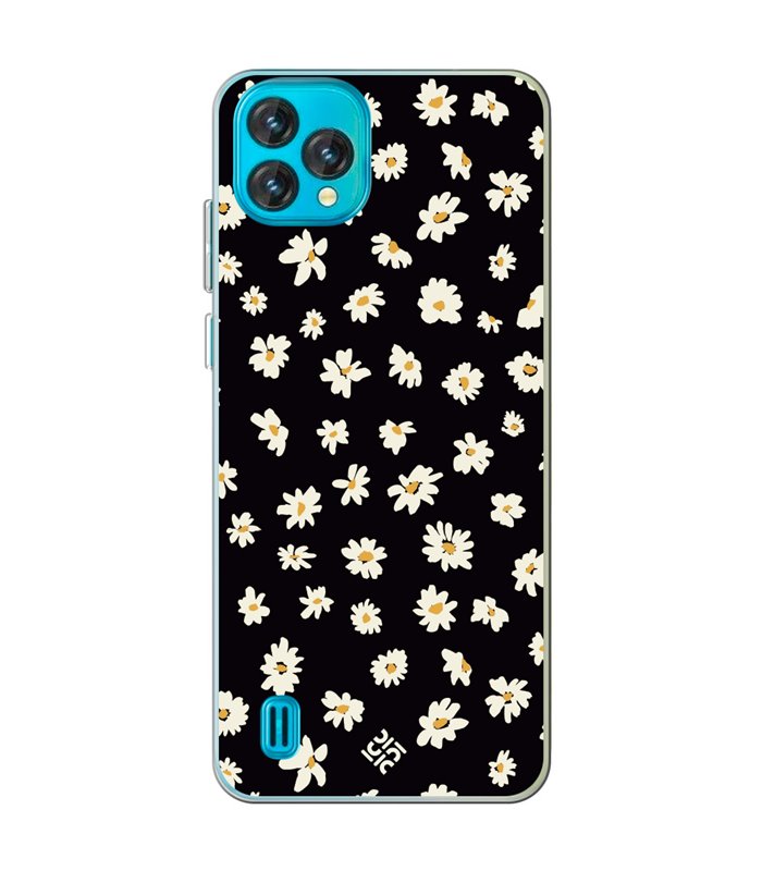 Funda para [ Blackview Oscal C60 ] Dibujo Botánico [ Margaritas en Fondo Negro ] de Silicona Flexible