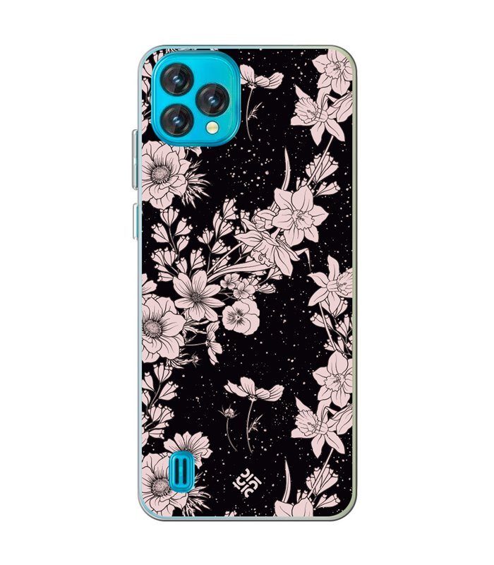 Funda para [ Blackview Oscal C60 ] Dibujo Botánico [ Flores de amapola daffodil, anémona, violeta en fondo estrellado ] 