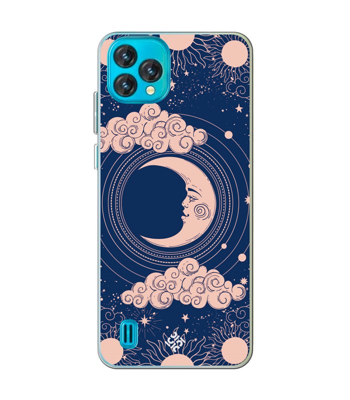 Funda para [ Blackview Oscal C60 ] Dibujo Esotérico [ Luna Creciente - Dibujo Místico Astrologico ] de Silicona Flexible