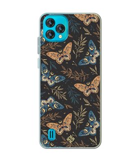 Funda para [ Blackview Oscal C60 ] Dibujo Esotérico [ Boho Fondo Mágico con Ramas y Mariposas y Polillas ] de Silicona