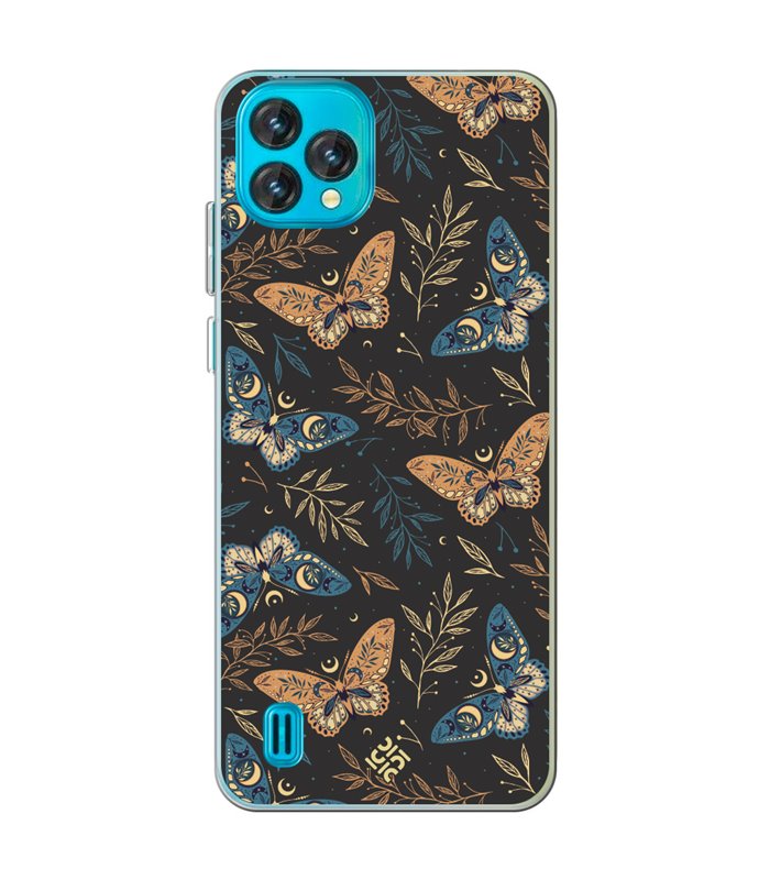 Funda para [ Blackview Oscal C60 ] Dibujo Esotérico [ Boho Fondo Mágico con Ramas y Mariposas y Polillas ] de Silicona