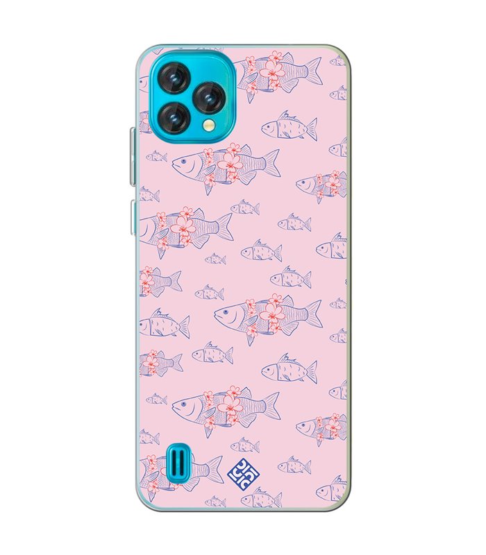 Funda para [ Blackview Oscal C60 ] Dibujo Japones [ Sakura y Pescado Rosa Pastel ] de Silicona