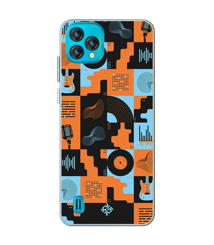 Funda para [ Blackview Oscal C60 ] Diseño Música [ Iconos Música Naranja y Azul ] de Silicona Flexible