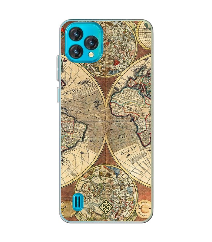 Funda para [ Blackview Oscal C60 ] Dibujo Auténtico [ Antiguo Mapa Mundi ] de Silicona Flexible