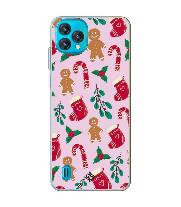 Funda para [ Blackview Oscal C60 ] Fondo Navidad [ Galleta Christmas Baston Caramelo ] de Silicona Flexible para Smartphone 