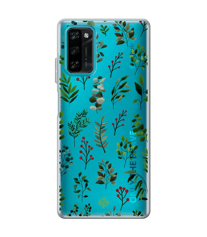 Funda para [ Blackview A100 ] Dibujo Botánico [ Hojas Ramas Verdes - Follaje Botánico ] de Silicona Flexible