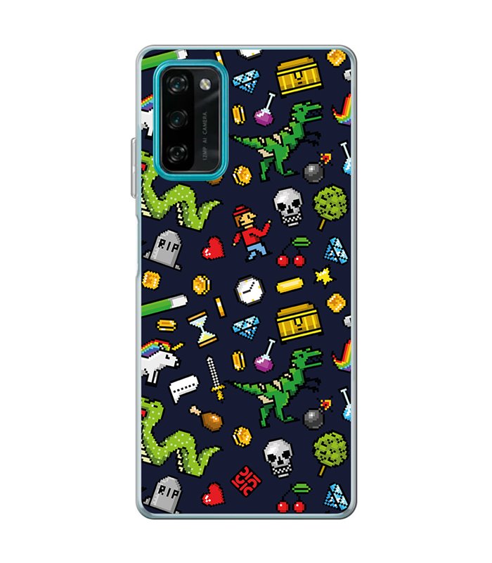 Funda para [ Blackview A100 ] Dibujo Gamers [ Iconos de Juego Retro Pixel Art 8 Bits ] de Silicona Flexible