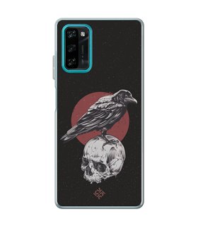 Funda para [ Blackview A100 ] Dibujo Gotico [ Cuervo Sobre Cráneo ] de Silicona Flexible para Smartphone