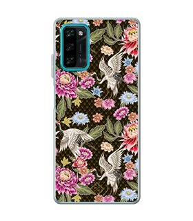 Funda para [ Blackview A100 ] Dibujo Japones [ Estampado de Flores y Grúas Blancas ] de Silicona