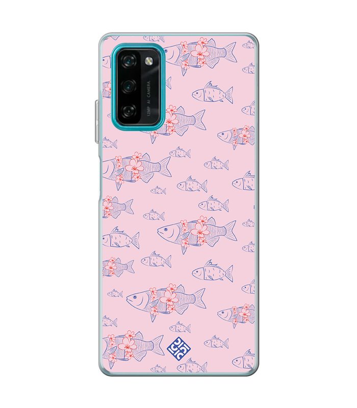 Funda para [ Blackview A100 ] Dibujo Japones [ Sakura y Pescado Rosa Pastel ] de Silicona