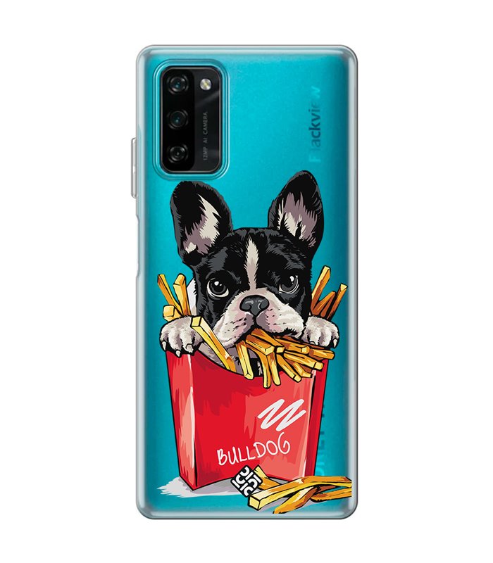 Funda para [ Blackview A100 ] Dibujo Mascotas [ Perrito Bulldog con Patatas ] de Silicona Flexible