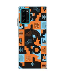 Funda para [ Blackview A100 ] Diseño Música [ Iconos Música Naranja y Azul ] de Silicona Flexible