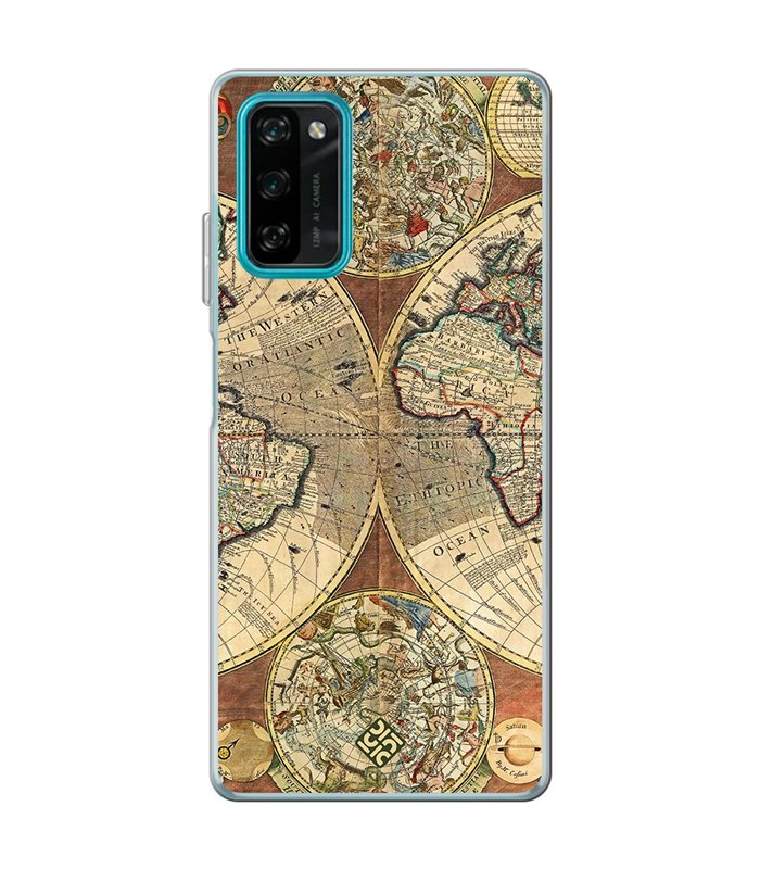 Funda para [ Blackview A100 ] Dibujo Auténtico [ Antiguo Mapa Mundi ] de Silicona Flexible