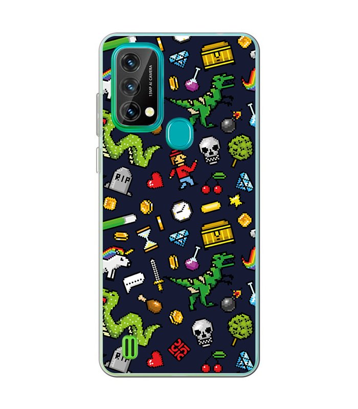 Funda para [ Blackview A50 ] Dibujo Gamers [ Iconos de Juego Retro Pixel Art 8 Bits ] de Silicona Flexible