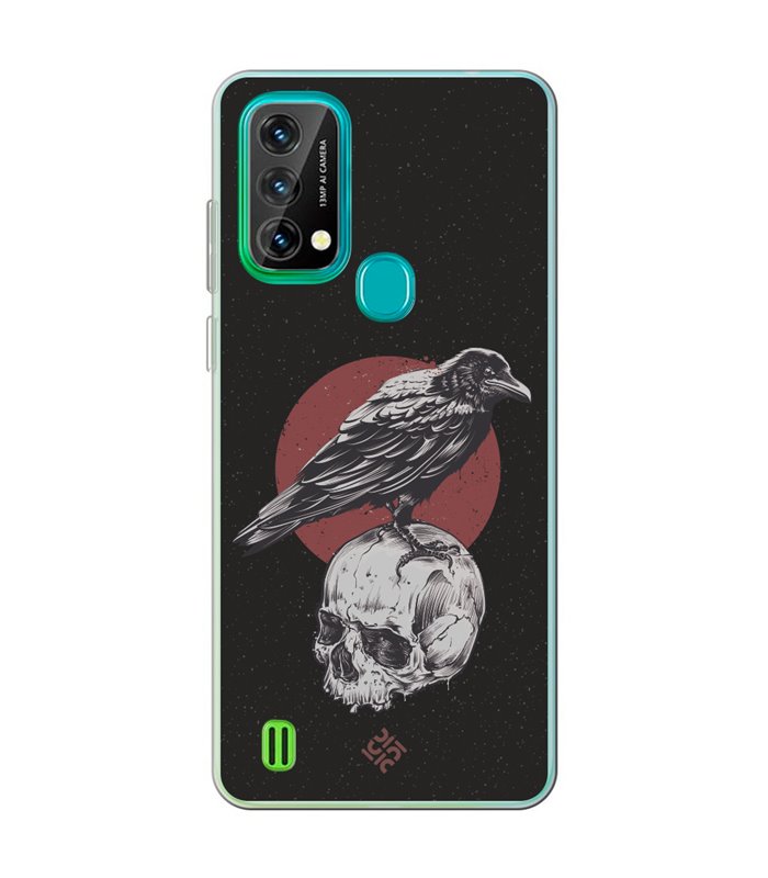 Funda para [ Blackview A50 ] Dibujo Gotico [ Cuervo Sobre Cráneo ] de Silicona Flexible para Smartphone