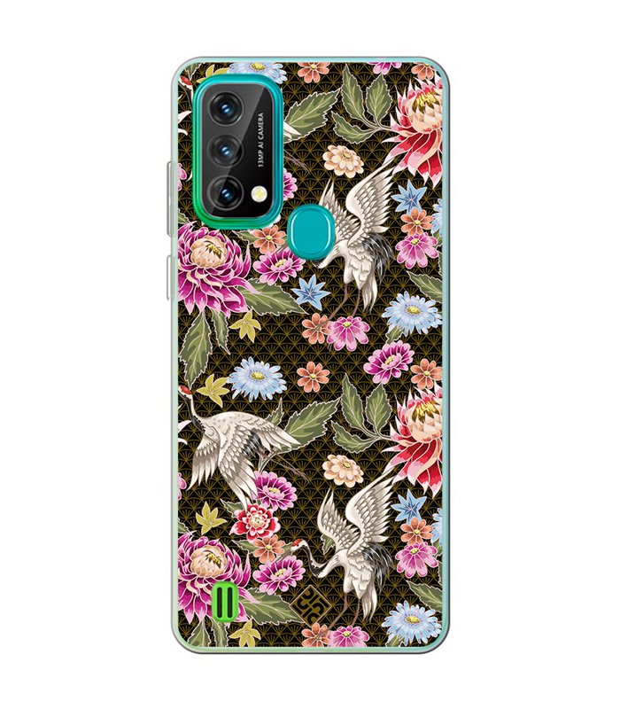 Funda para [ Blackview A50 ] Dibujo Japones [ Estampado de Flores y Grúas Blancas ] de Silicona