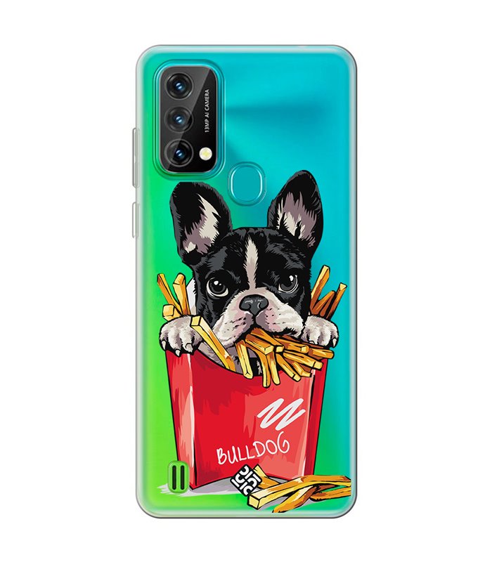 Funda para [ Blackview A50 ] Dibujo Mascotas [ Perrito Bulldog con Patatas ] de Silicona Flexible