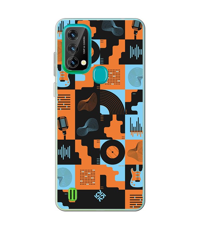 Funda para [ Blackview A50 ] Diseño Música [ Iconos Música Naranja y Azul ] de Silicona Flexible