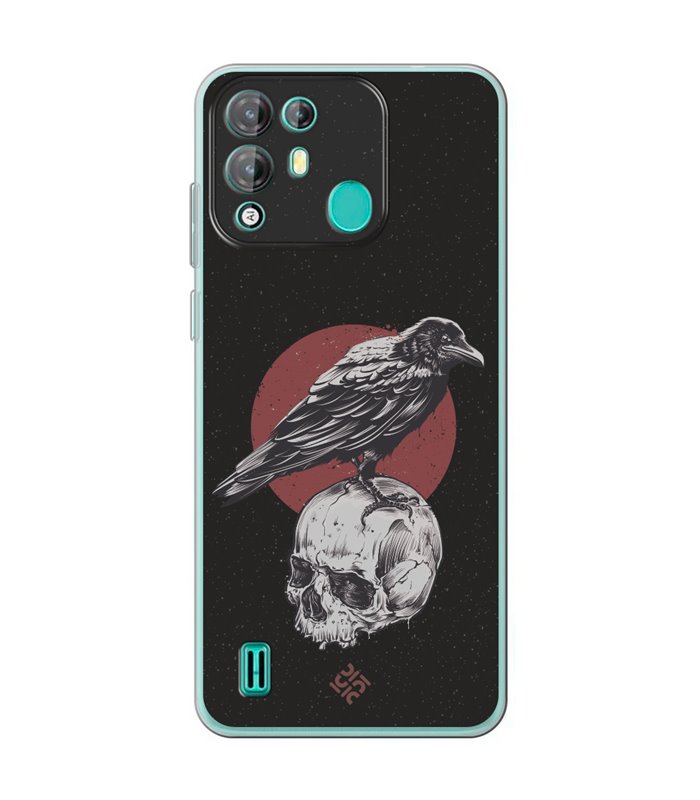 Funda para [ Blackview A55 Pro ] Dibujo Gotico [ Cuervo Sobre Cráneo ] de Silicona Flexible para Smartphone