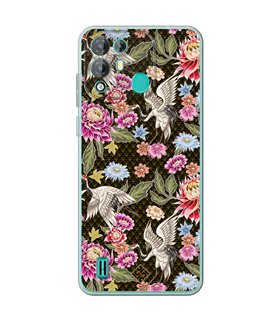 Funda para [ Blackview A55 Pro ] Dibujo Japones [ Estampado de Flores y Grúas Blancas ] de Silicona