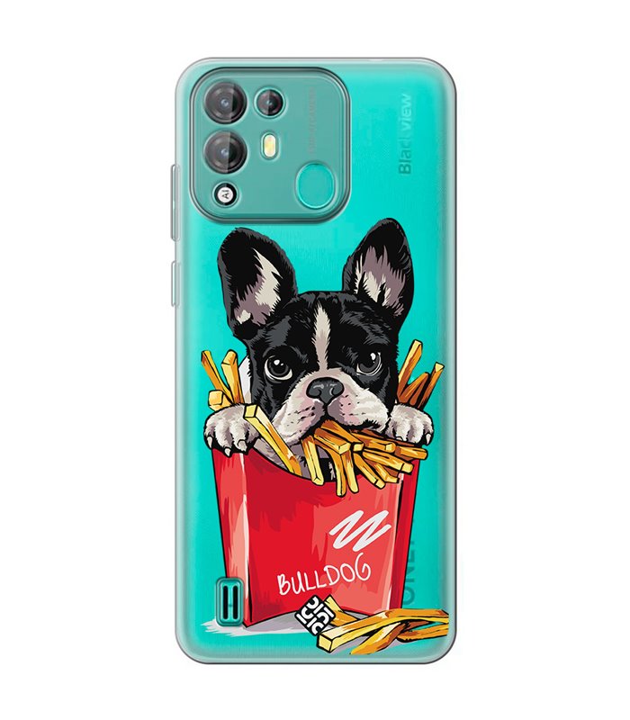 Funda para [ Blackview A55 Pro ] Dibujo Mascotas [ Perrito Bulldog con Patatas ] de Silicona Flexible