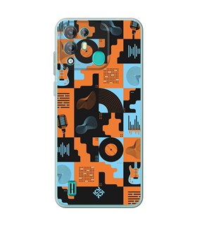 Funda para [ Blackview A55 Pro ] Diseño Música [ Iconos Música Naranja y Azul ] de Silicona Flexible