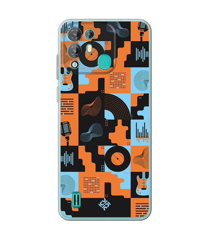 Funda para [ Blackview A55 Pro ] Diseño Música [ Iconos Música Naranja y Azul ] de Silicona Flexible