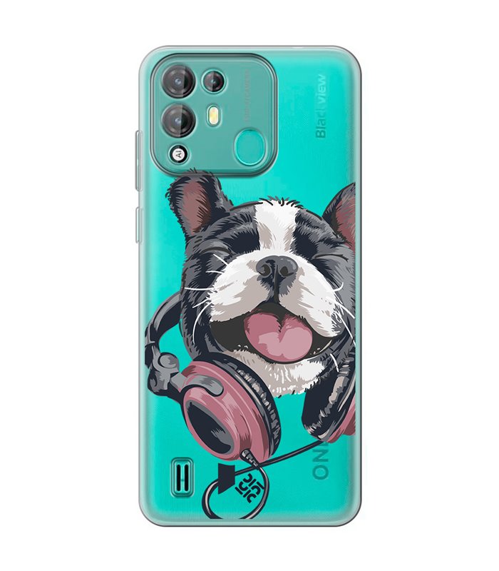 Funda para [ Blackview A55 Pro ] Diseño Música [ Perro Feliz Escuchando Música ] de Silicona Flexible