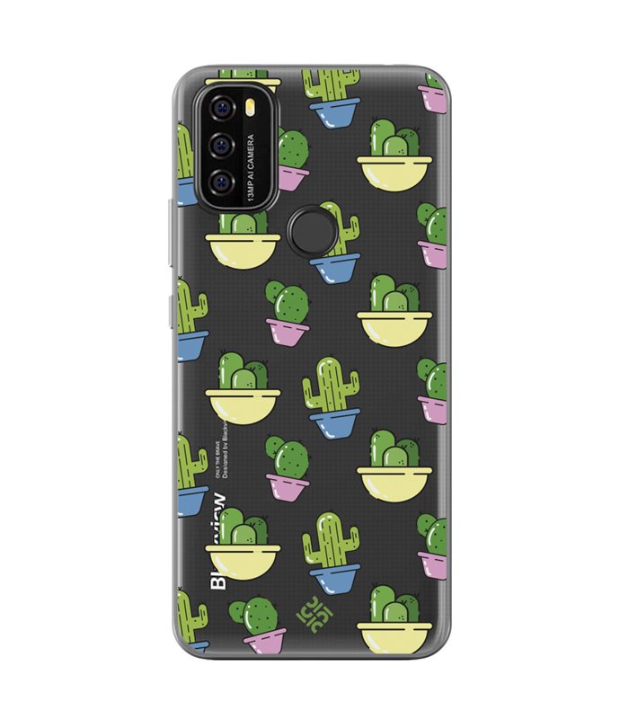 Funda para [ Blackview A70 ] Dibujo Auténtico [ Cactus en Macetas ] de Silicona Flexible para Smartphone