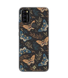 Funda para [ Blackview A70 ] Dibujo Esotérico [ Boho Fondo Mágico con Ramas y Mariposas y Polillas ] de Silicona