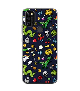 Funda para [ Blackview A70 ] Dibujo Gamers [ Iconos de Juego Retro Pixel Art 8 Bits ] de Silicona Flexible