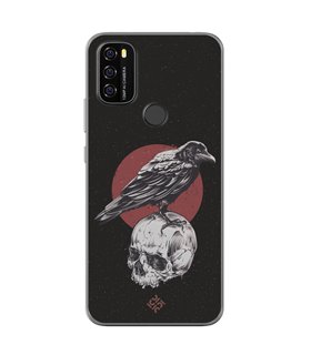 Funda para [ Blackview A70 ] Dibujo Gotico [ Cuervo Sobre Cráneo ] de Silicona Flexible para Smartphone