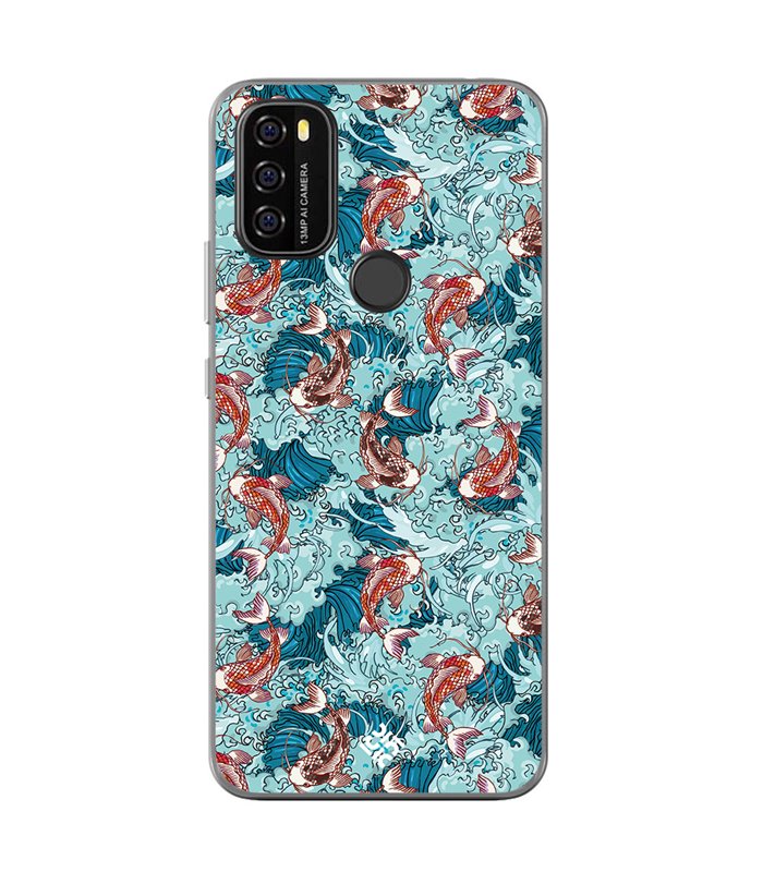 Funda para [ Blackview A70 ] Dibujo Japones [ Peces Koi ] de Silicona Flexible para Smartphone 