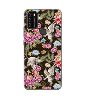 Funda para [ Blackview A70 ] Dibujo Japones [ Estampado de Flores y Grúas Blancas ] de Silicona