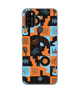 Funda para [ Blackview A70 ] Diseño Música [ Iconos Música Naranja y Azul ] de Silicona Flexible