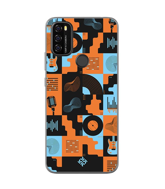 Funda para [ Blackview A70 ] Diseño Música [ Iconos Música Naranja y Azul ] de Silicona Flexible