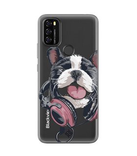 Funda para [ Blackview A70 ] Diseño Música [ Perro Feliz Escuchando Música ] de Silicona Flexible