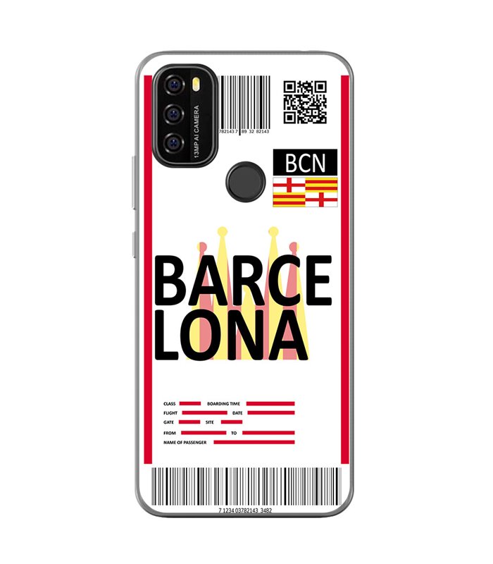 Funda para [ Blackview A70 ] Billete de Avión [ Barcelona ] de Silicona Flexible para Smartphone 