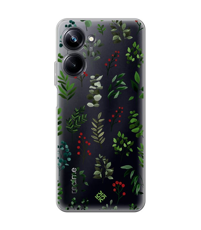 Funda para [ Realme 10 Pro ] Dibujo Botánico [ Hojas Ramas Verdes - Follaje Botánico ] de Silicona Flexible