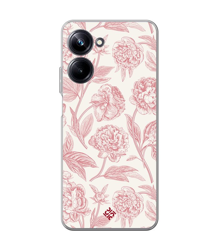 Funda para [ Realme 10 Pro ] Dibujo Botánico [ Flores Rosa Pastel ] de Silicona Flexible para Smartphone