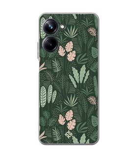 Funda para [ Realme 10 Pro ] Dibujo Botánico [ Patron Flora Vegetal Verde y Rosa ] de Silicona Flexible