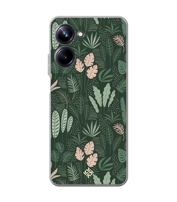 Funda para [ Realme 10 Pro ] Dibujo Botánico [ Patron Flora Vegetal Verde y Rosa ] de Silicona Flexible