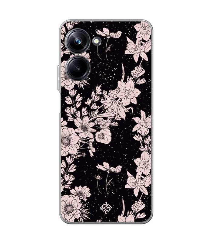 Funda para [ Realme 10 Pro ] Dibujo Botánico [ Flores de amapola daffodil, anémona, violeta en fondo estrellado ] 