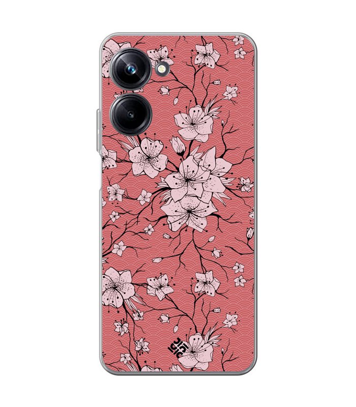 Funda para [ Realme 10 Pro ] Dibujo Botánico [ Flores sakura con patron japones ] de Silicona Flexible